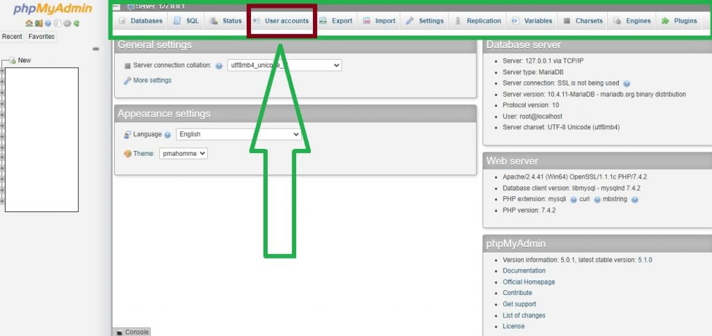 godaddy phpmyadmin creating a new user