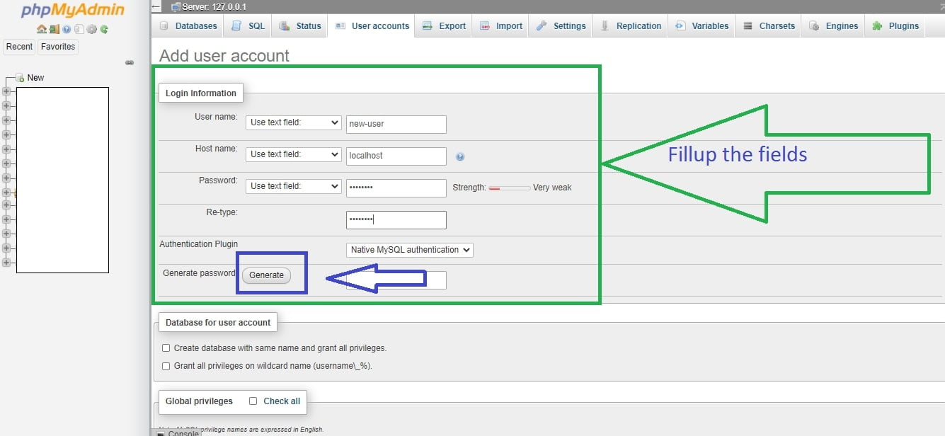 How to create a new user in PHPMyAdmin | Codesnipeet