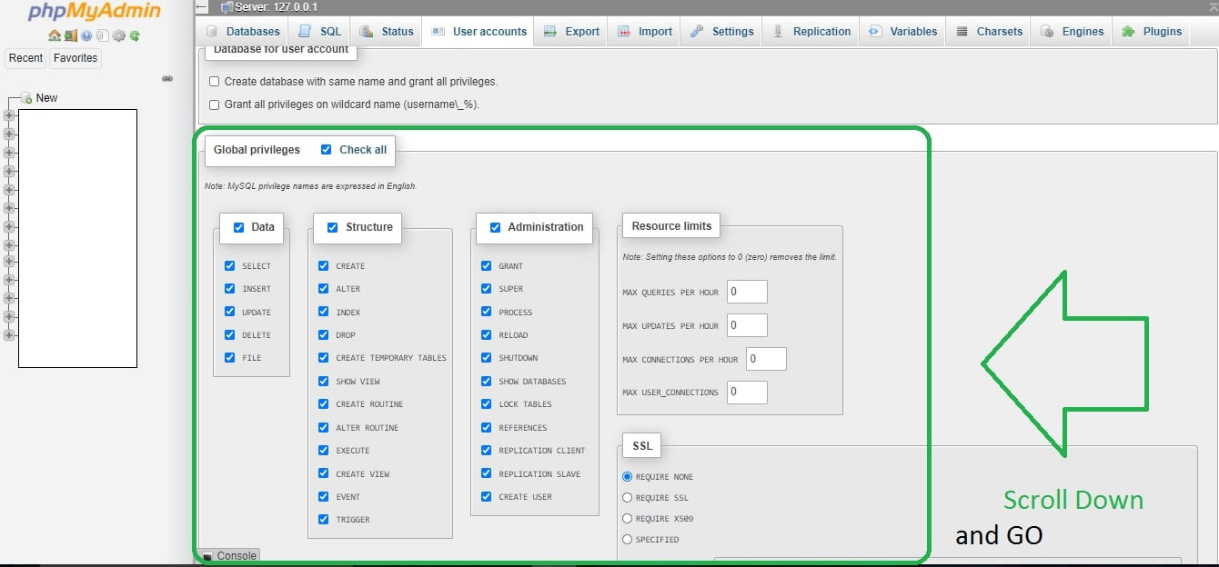 How to create a new user in PHPMyAdmin | Codesnipeet