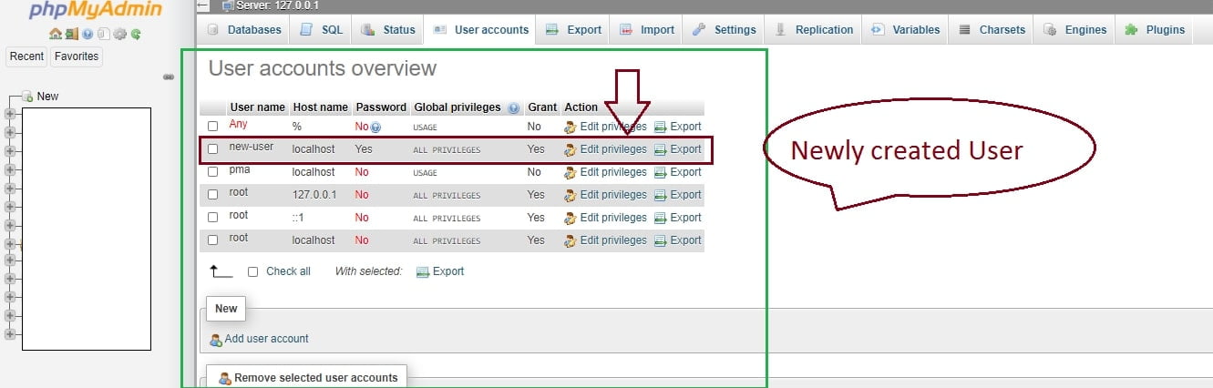 How to create a new user in PHPMyAdmin | Codesnipeet